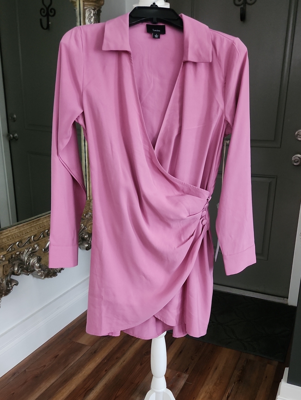 Lumiere Lavender Pink Long-Sleeve Wrap Dress with Collar